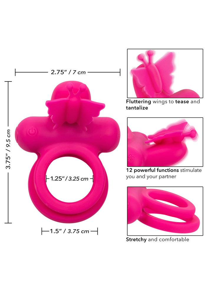 CalExotics Silicone Rechargeable Dual Butterfly Ring PINK - 6