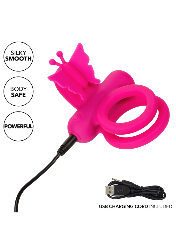 CalExotics Silicone Rechargeable Dual Butterfly Ring PINK - 9