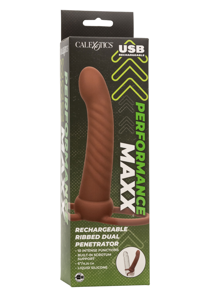 CalExotics Performance Maxx Rechargeable Ribbed Dual Penetrator BROWN - 7