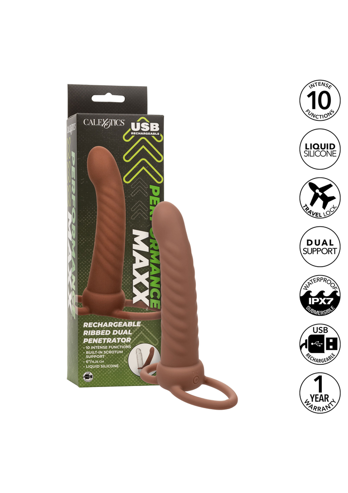 CalExotics Performance Maxx Rechargeable Ribbed Dual Penetrator BROWN - 5