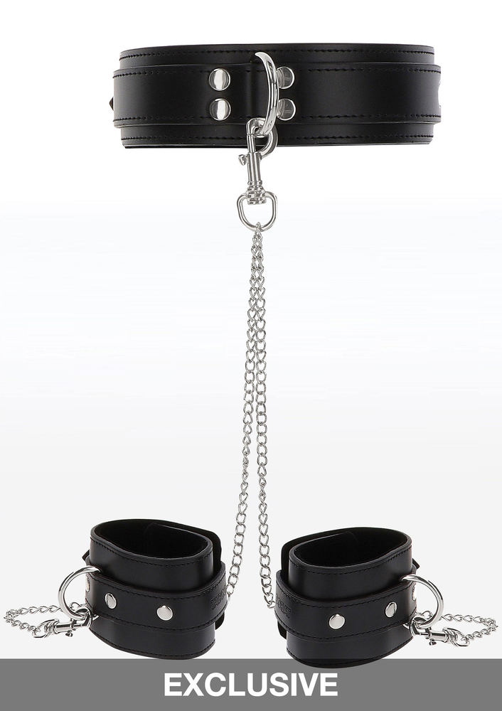 Taboom Bondage Essentials Heavy Collar and Wrist Cuffs BLACK - 0