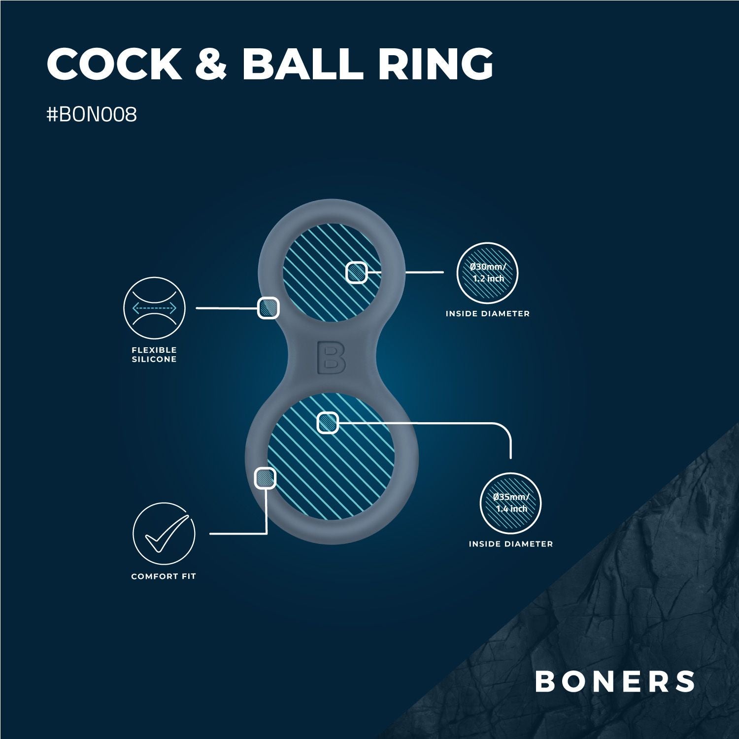 Boners Siliconen Cockring En Ballstretcher - Grijs - 1