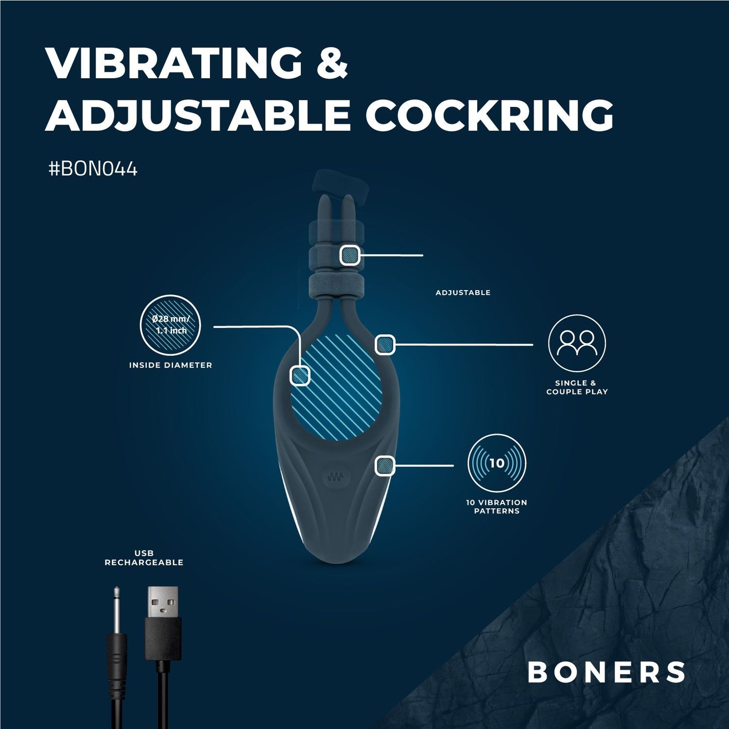 Boners Verstelbare Cockring - Blauw - 0