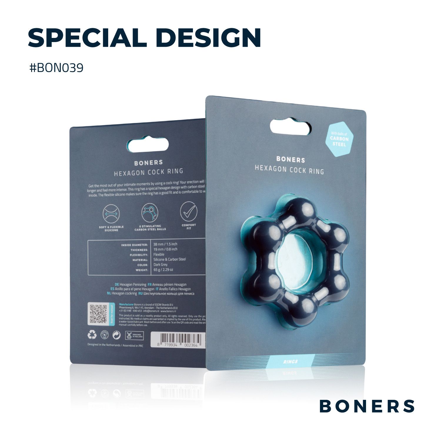 Boners Hexagon Cockring Met Stalen Kogels - 3