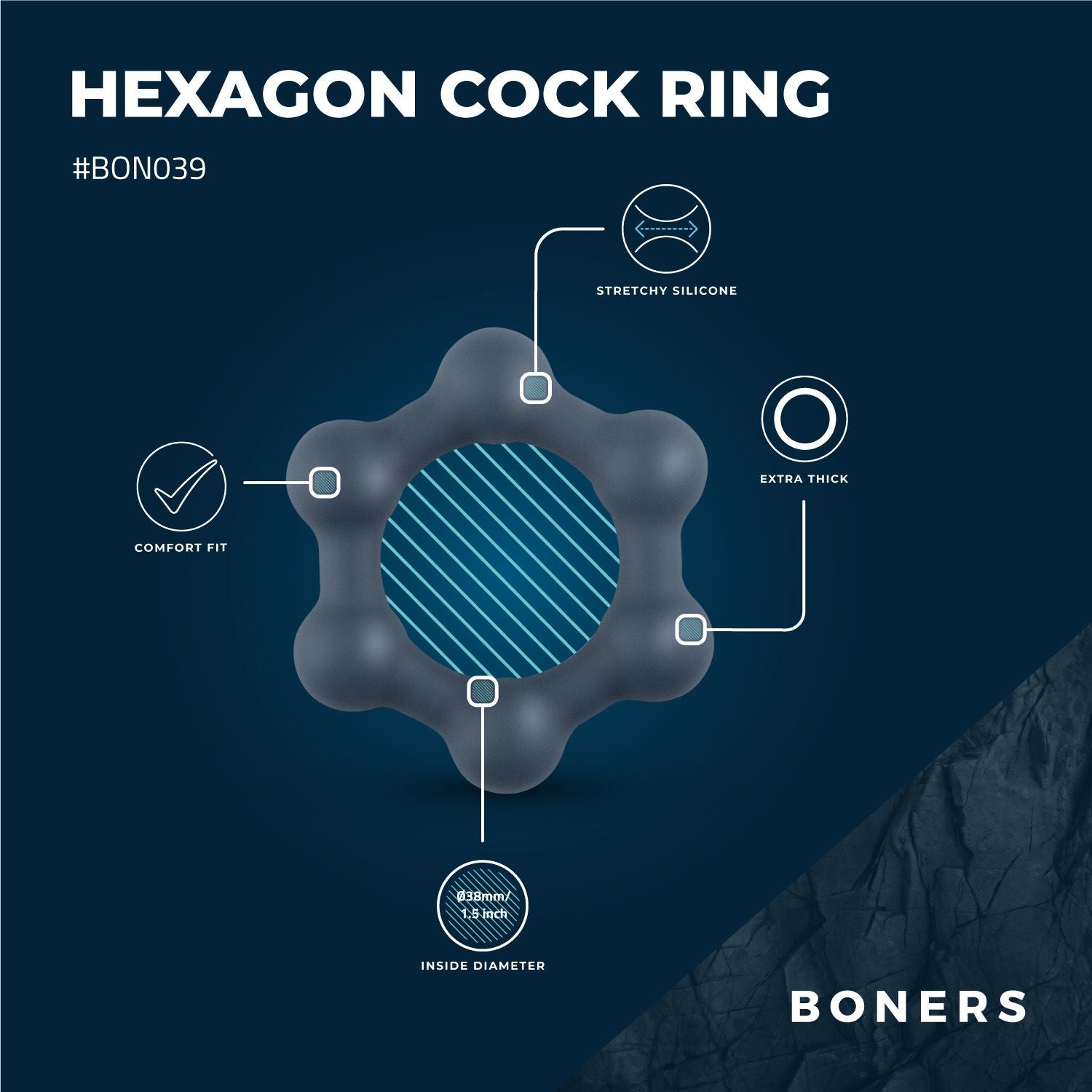 Boners Hexagon Cockring Met Stalen Kogels - 2