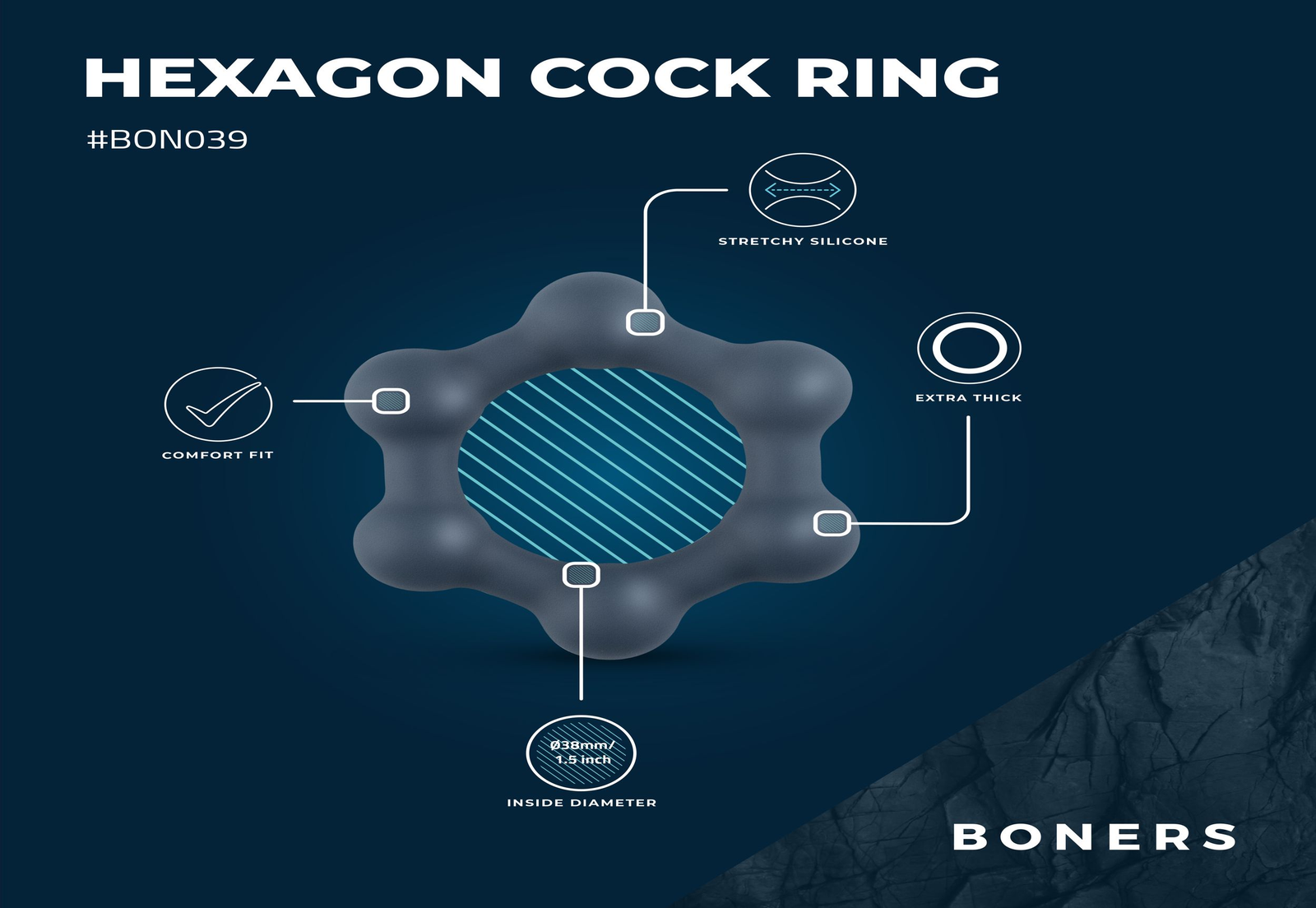 Boners Hexagon Cockring Met Stalen Kogels - 5
