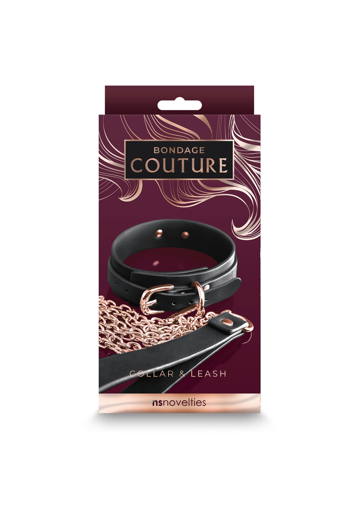 NS Novelties Bondage Couture Collar and Leash BLACK - 0
