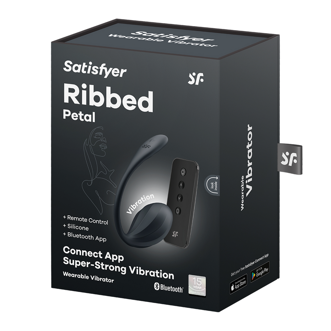 Ribbed Petal Connect App - Wearable Couple Vibrator - Black Zwart - 2
