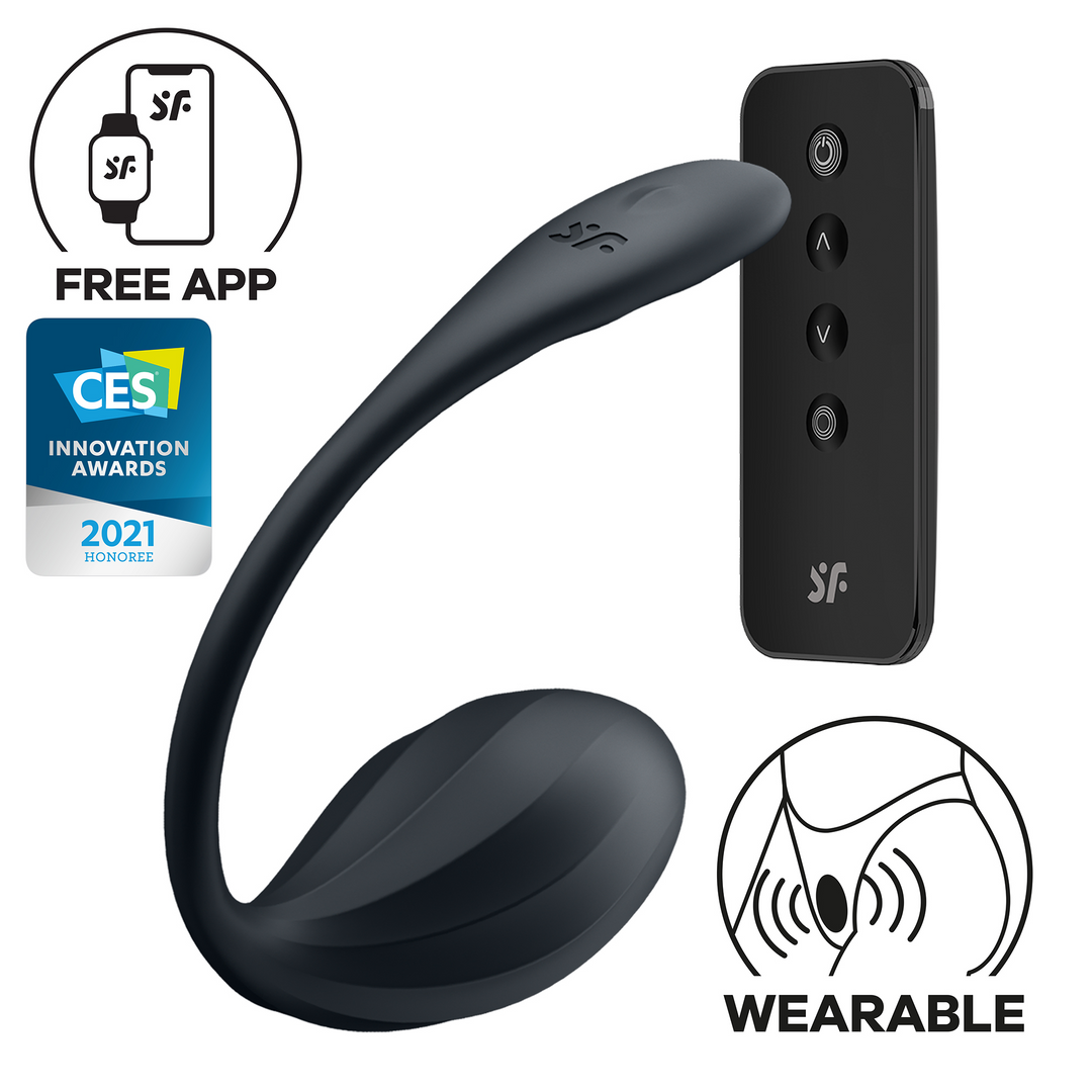 Ribbed Petal Connect App - Wearable Couple Vibrator - Black Zwart - 5