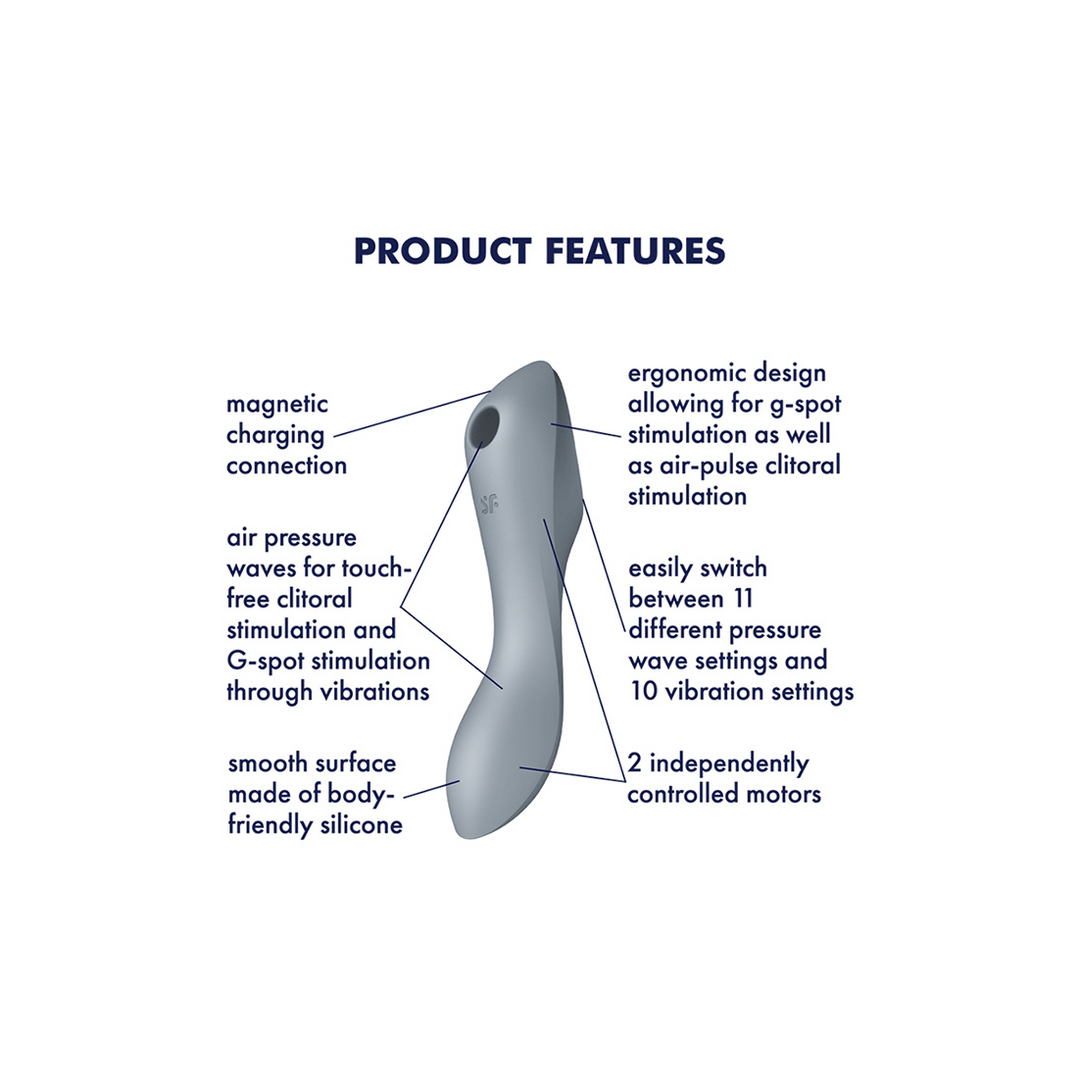 Curvy Trinity 3 - Invoegbare Air Pulse Vibrator - Blauwgrijs Grau - 3