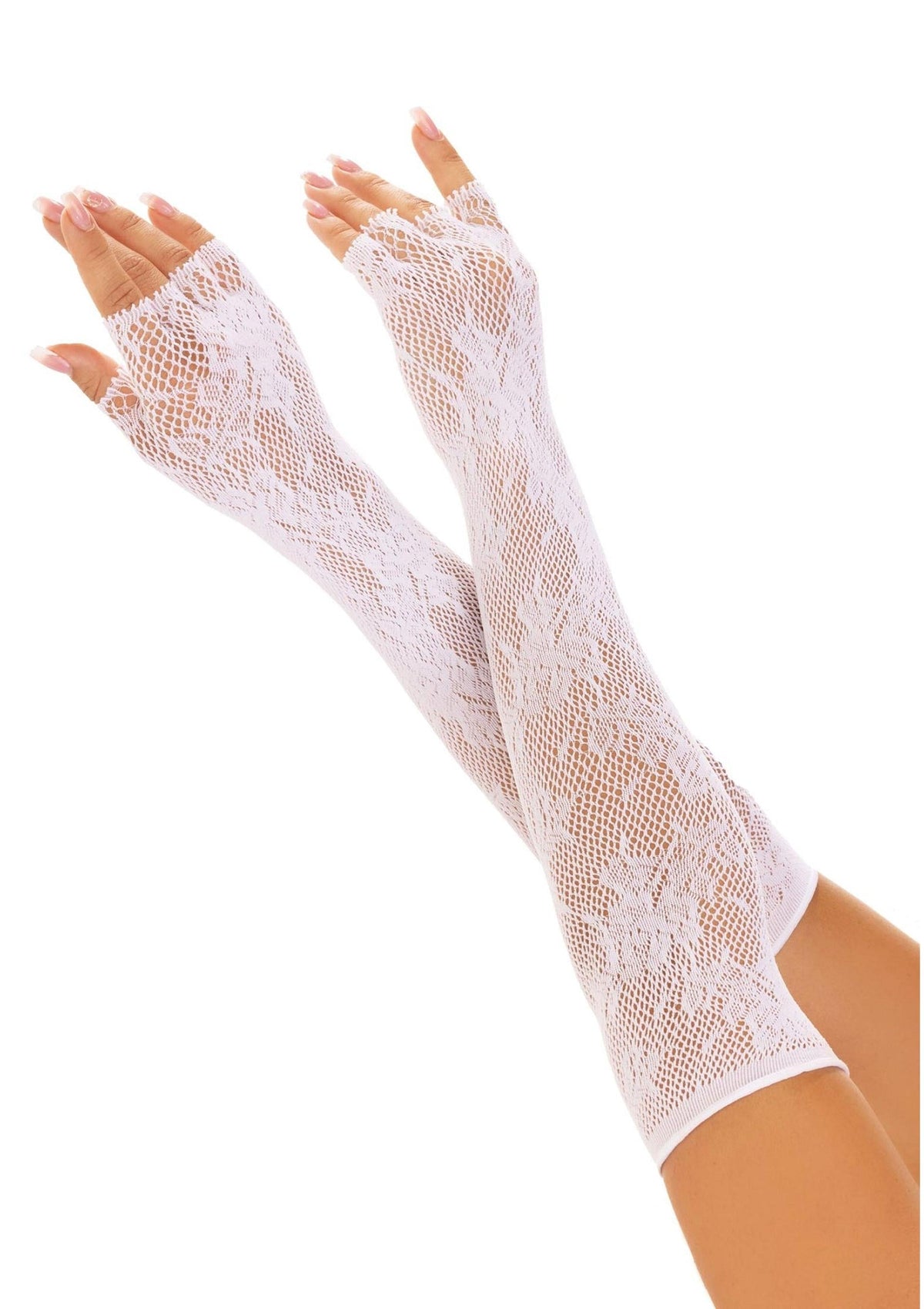 Opera Length Floral Net Fingerless Gloves WHITE O/S - 0