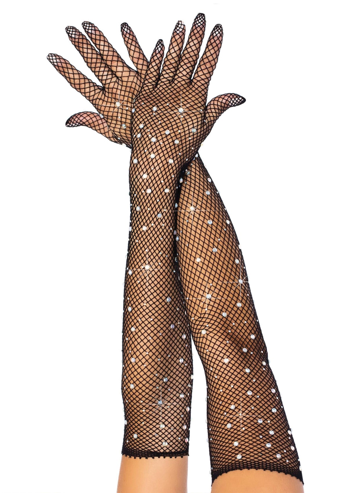 Rhinestone Fishnet Opera Length Gloves BLACK O/S - 0