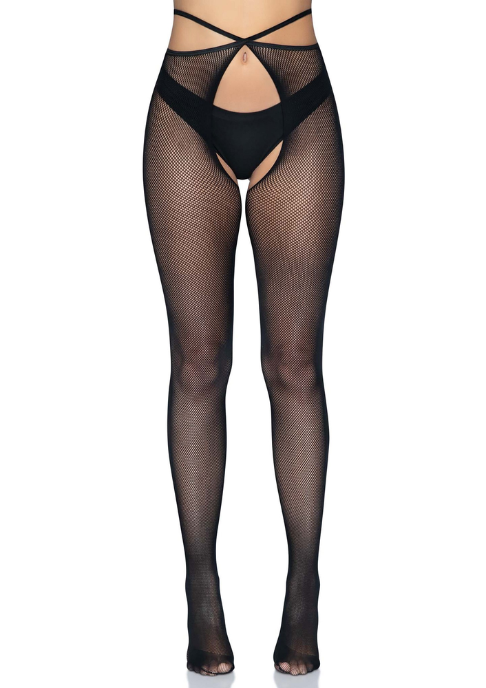 Leg Avenue Strappy crotchless tights BLACK O/S - 3