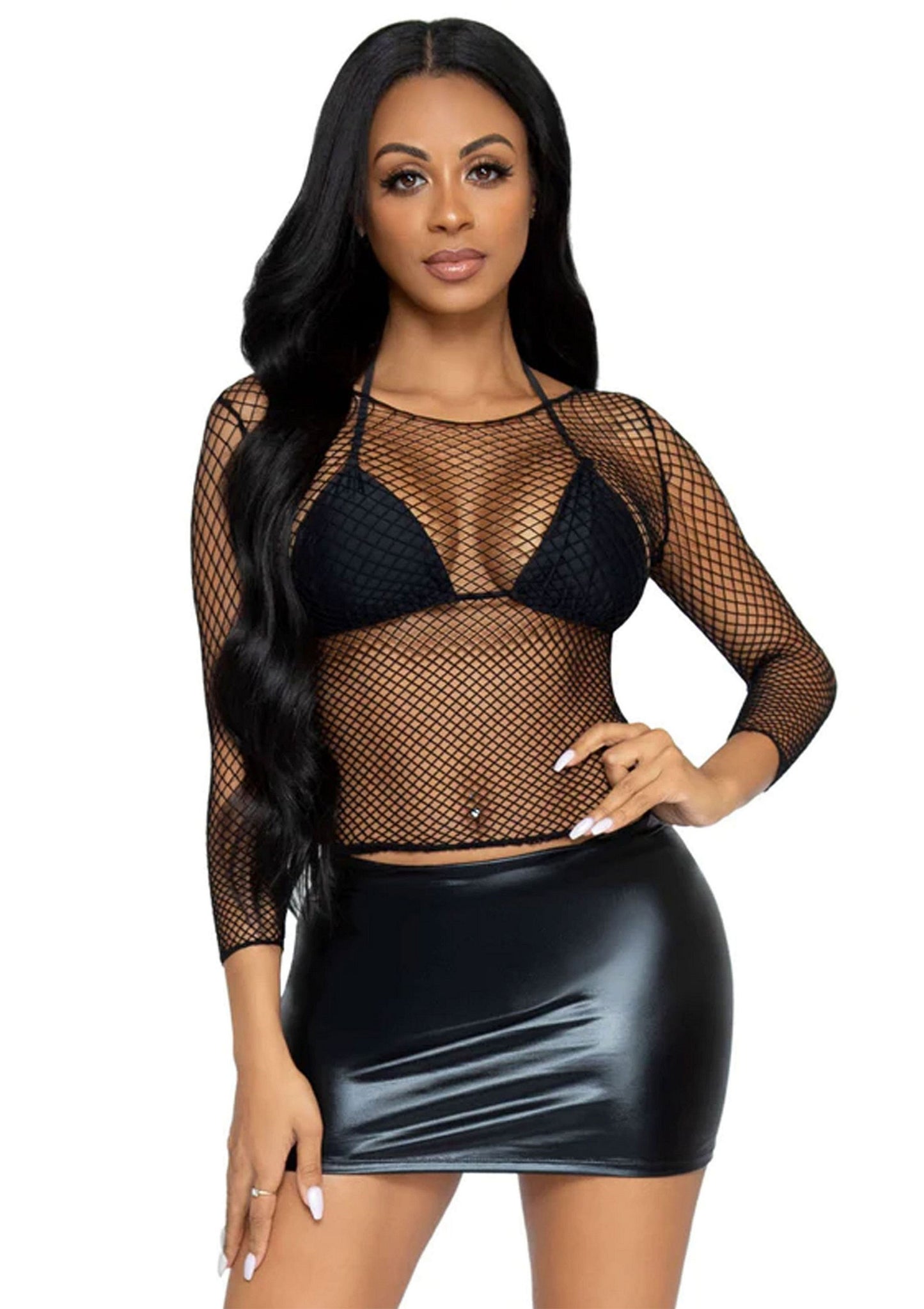 Leg Avenue Long Sleeves Fishnet Top BLACK O/S - 7