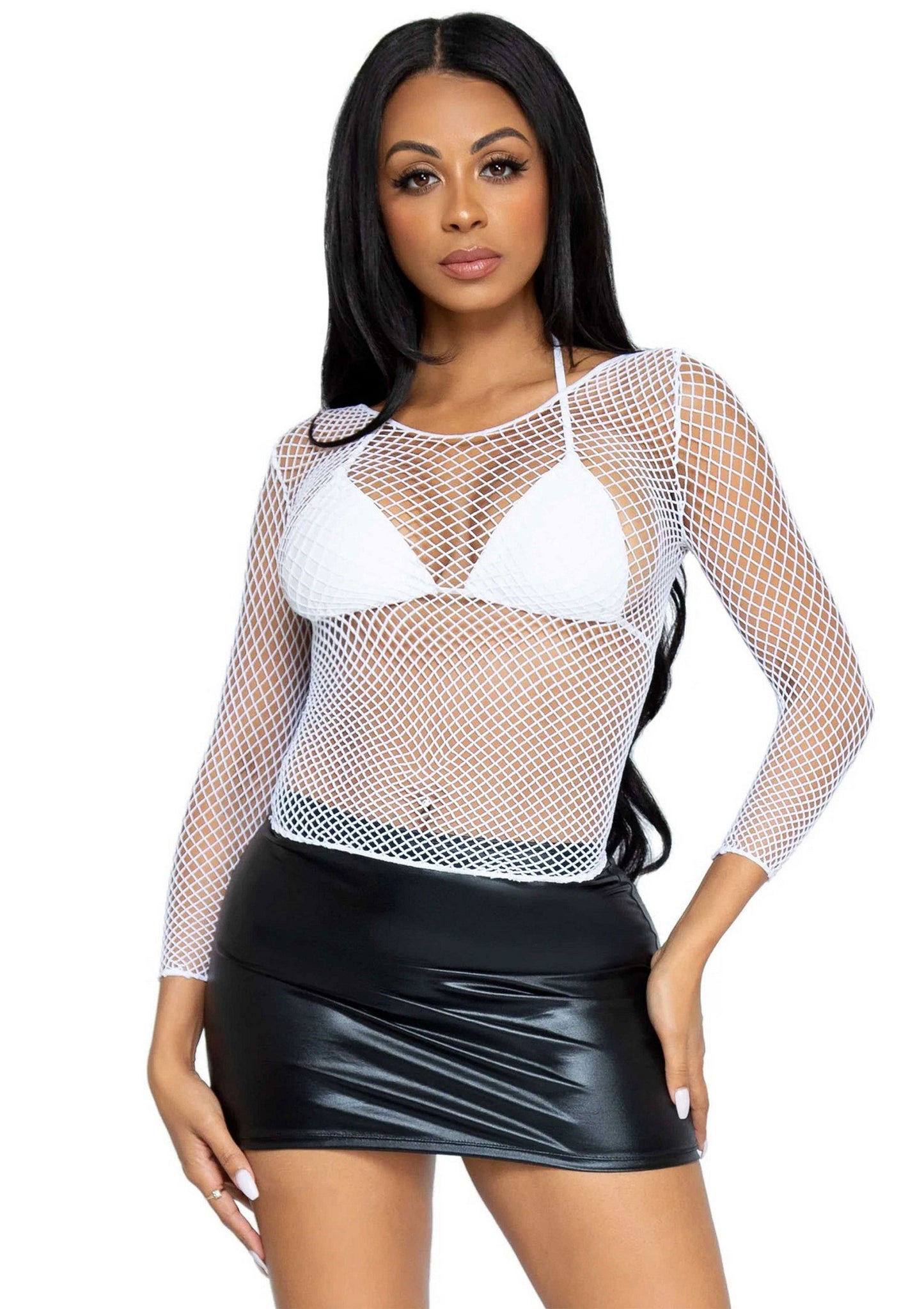 Leg Avenue Long Sleeves Fishnet Top WHITE O/S - 7