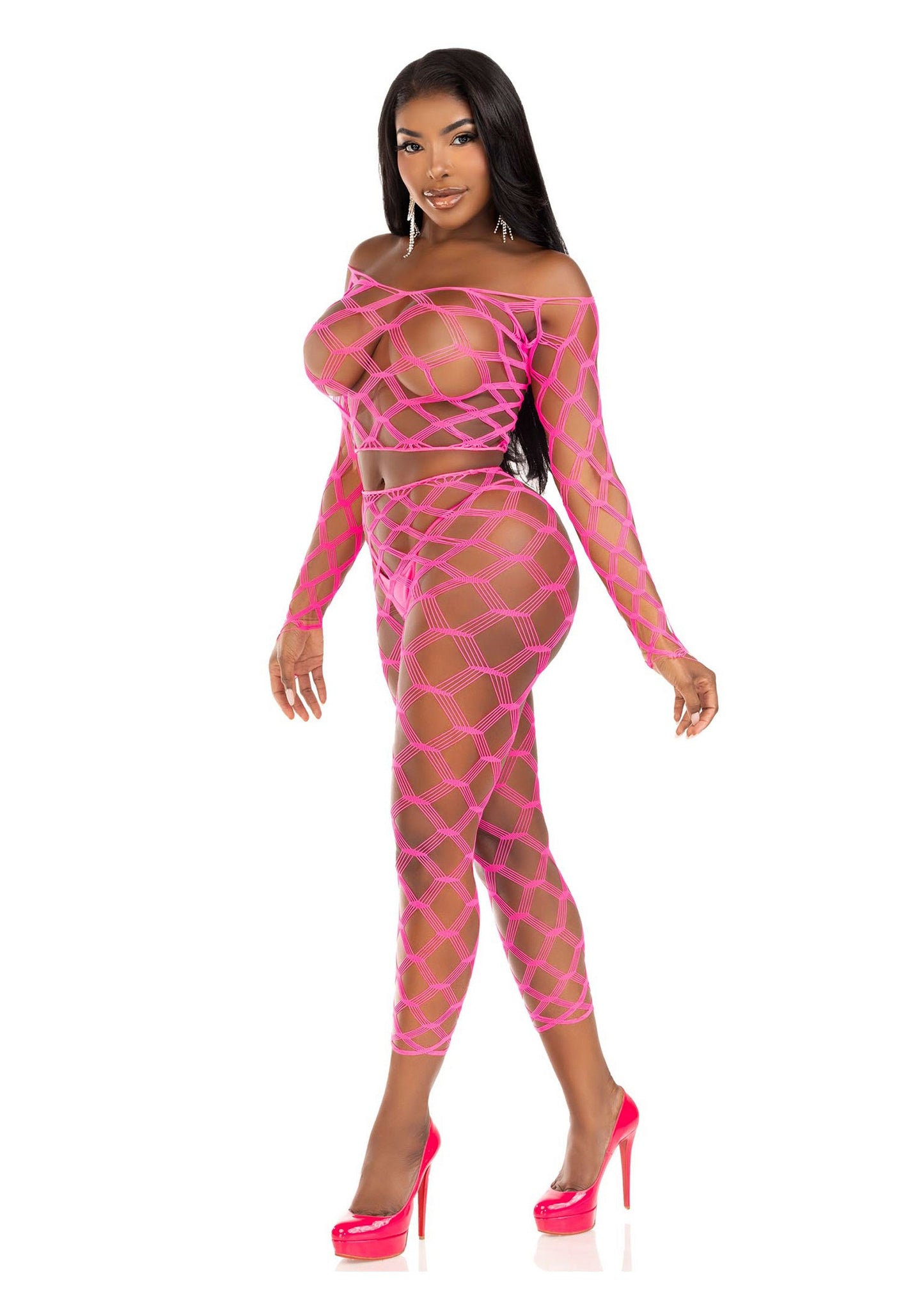 Leg Avenue Net crop top & footless tights PINK O/S - 1730