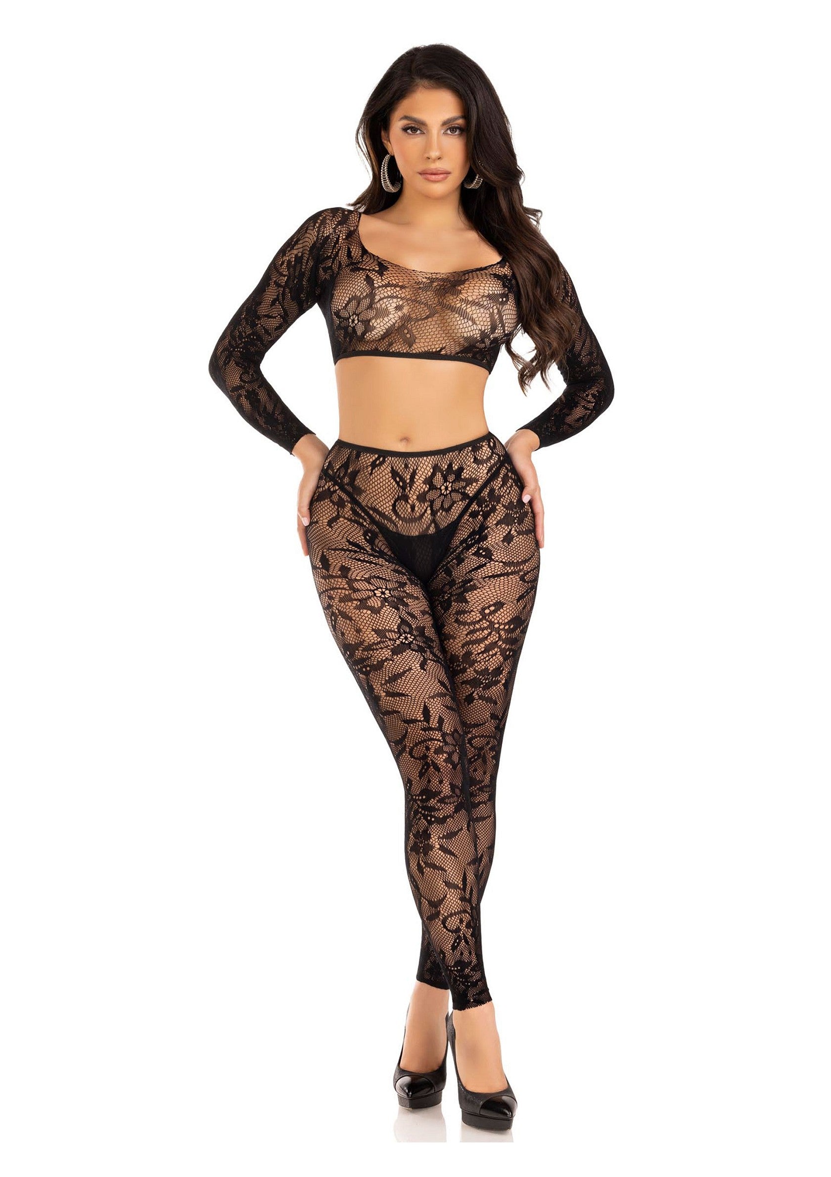 Leg Avenue Crop top & footless tights BLACK O/S - 1833