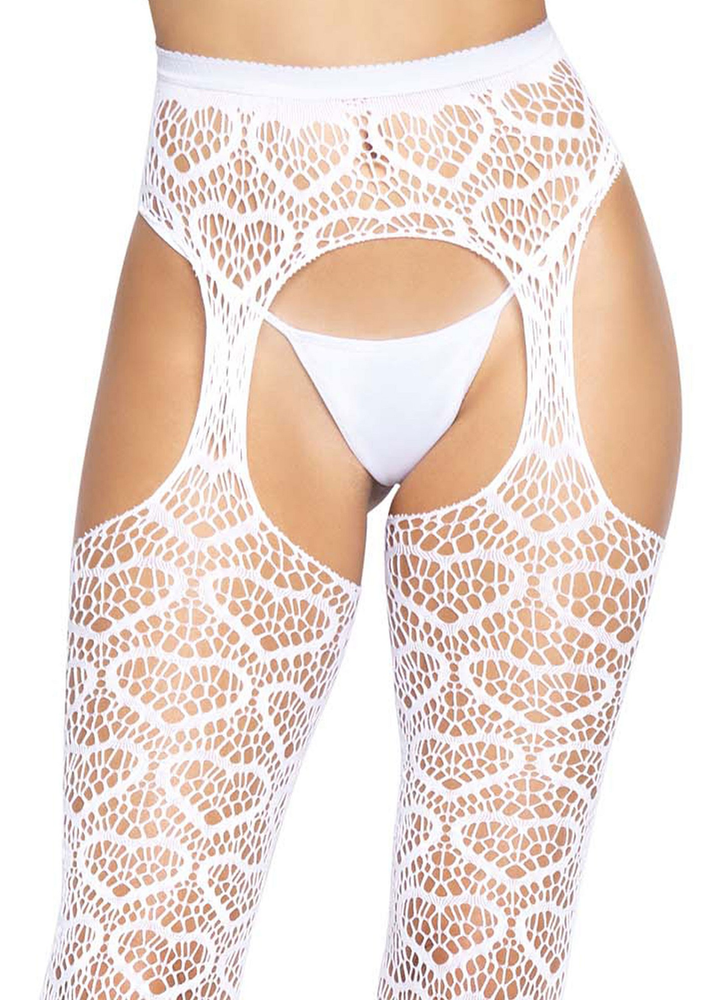 Leg Avenue Heart Net Suspender Hose WHITE O/S - 4