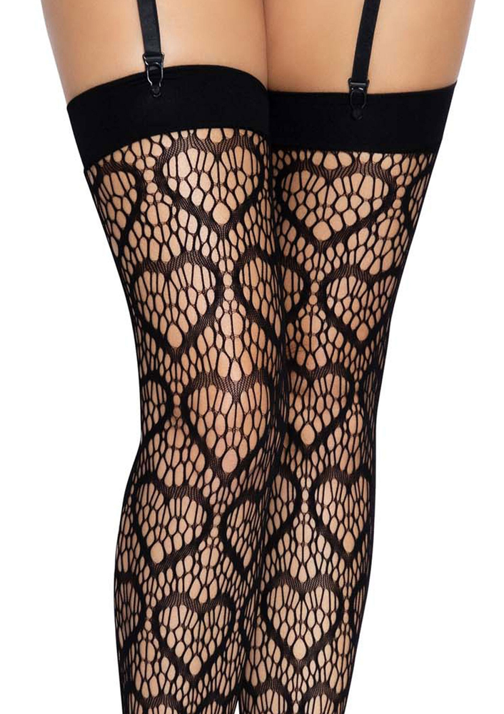 Leg Avenue Heart Net Thigh Highs BLACK O/S - 2