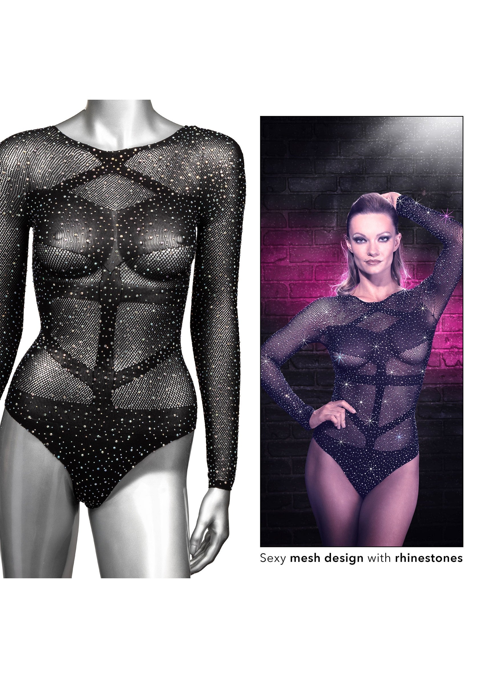 CalExotics Radiance Long Sleeve Body Suit BLACK O/S - 6