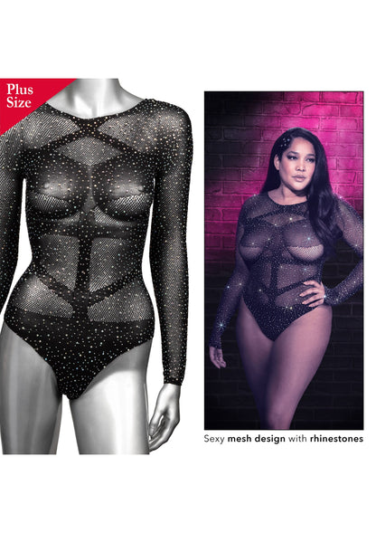 CalExotics Radiance Plus Size Long Sleeve Body Suit BLACK PLUS - 7