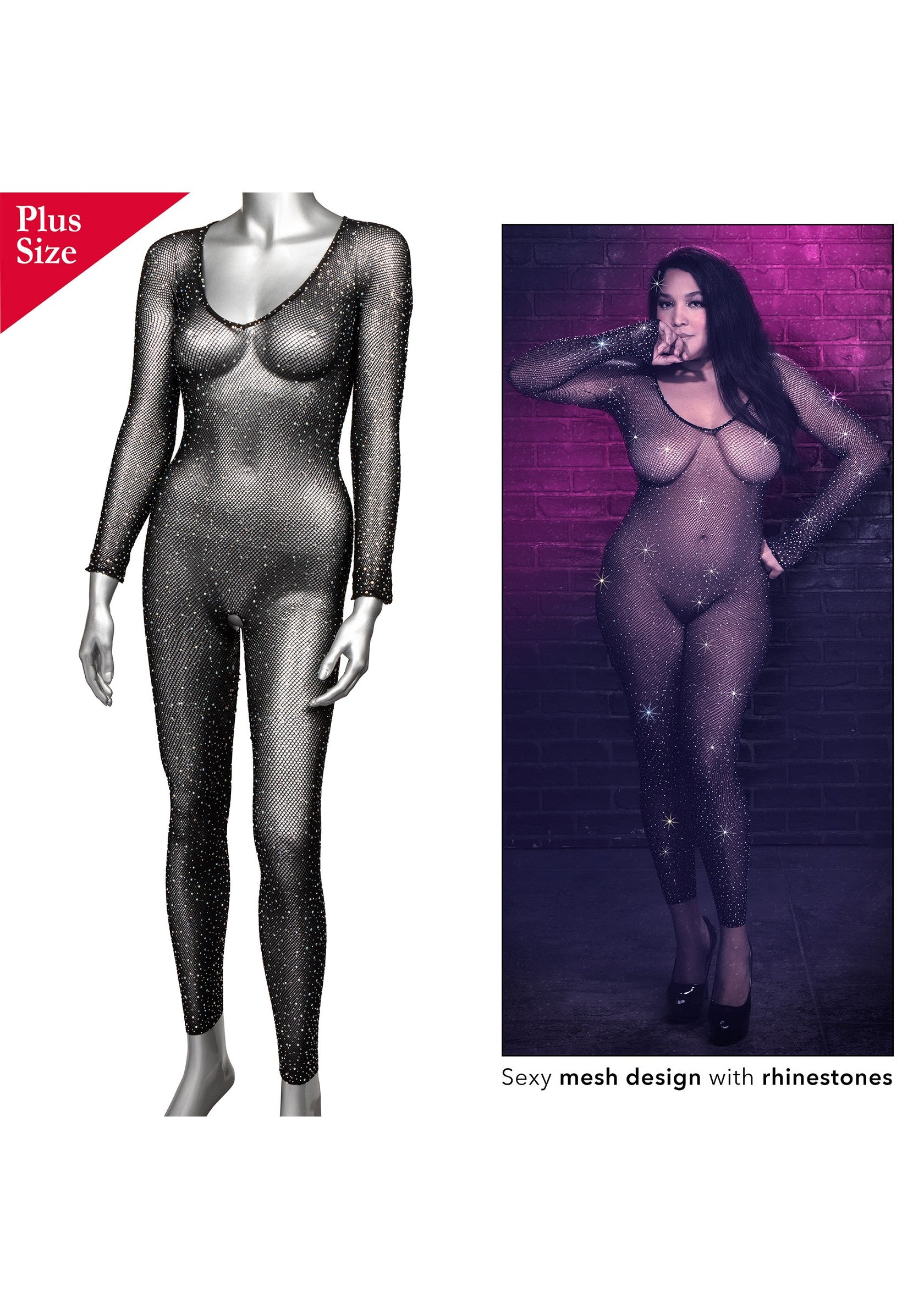 CalExotics Radiance Plus Size Crotchless Full Body Suit BLACK PLUS - 2