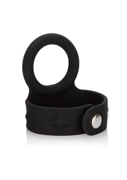 CalExotics Silicone Tri-Snap Scrotum Support Ring - Large BLACK - 1