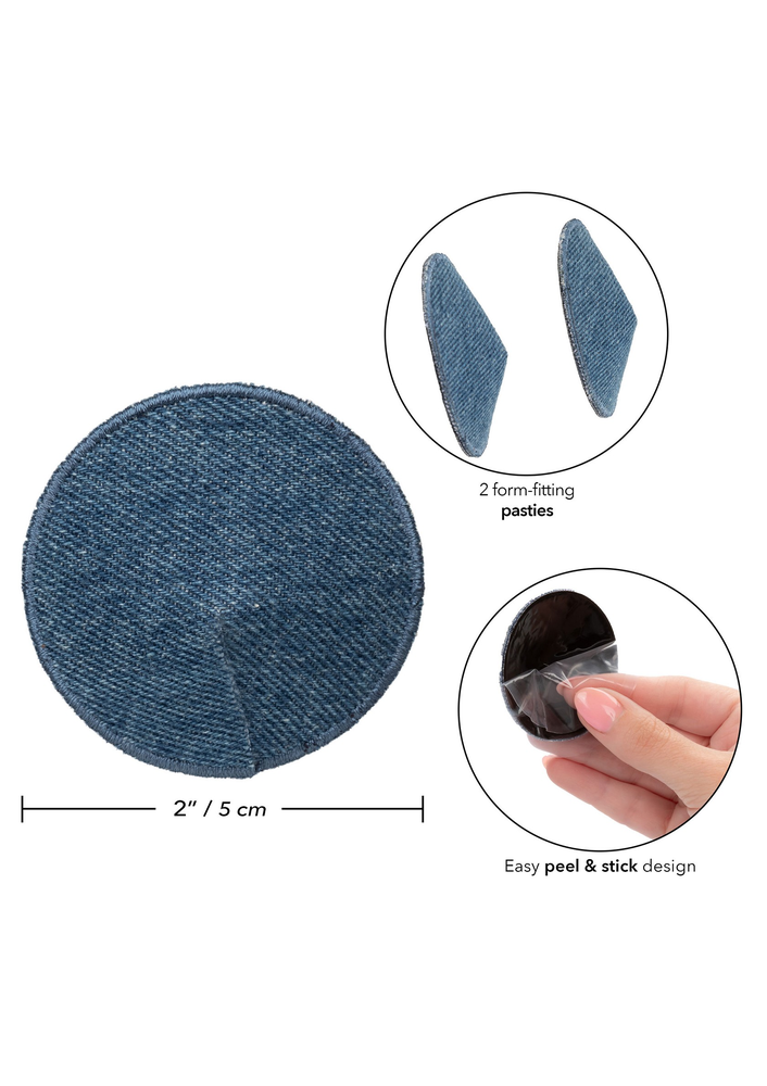 CalExotics Ride 'em Premium Denim Collection Round Pasties BLUE - 308