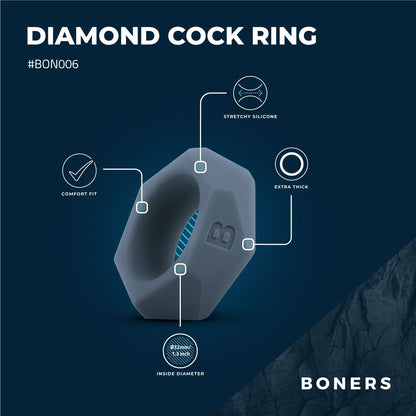 Boners Cockring Met Diamant Design - Grijs - 6