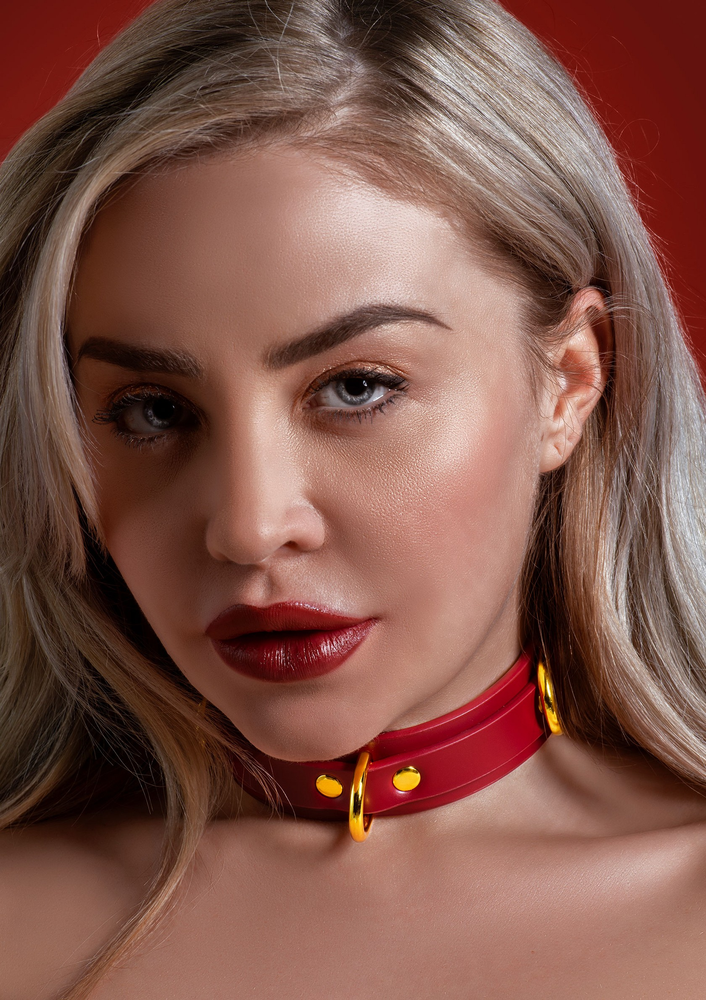 Taboom Bondage in Luxury D-Ring Collar Deluxe RED - 3