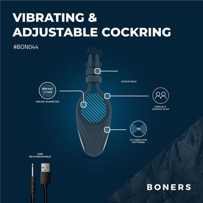 Boners Verstelbare Cockring - Blauw - 0