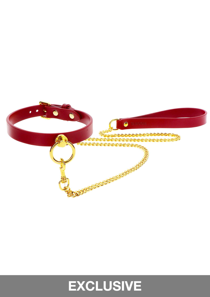 Taboom Bondage in Luxury O-Ring Collar and Chain Leash RED - 6