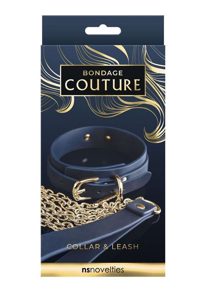 NS Novelties Bondage Couture Collar and Leash BLUE - 0