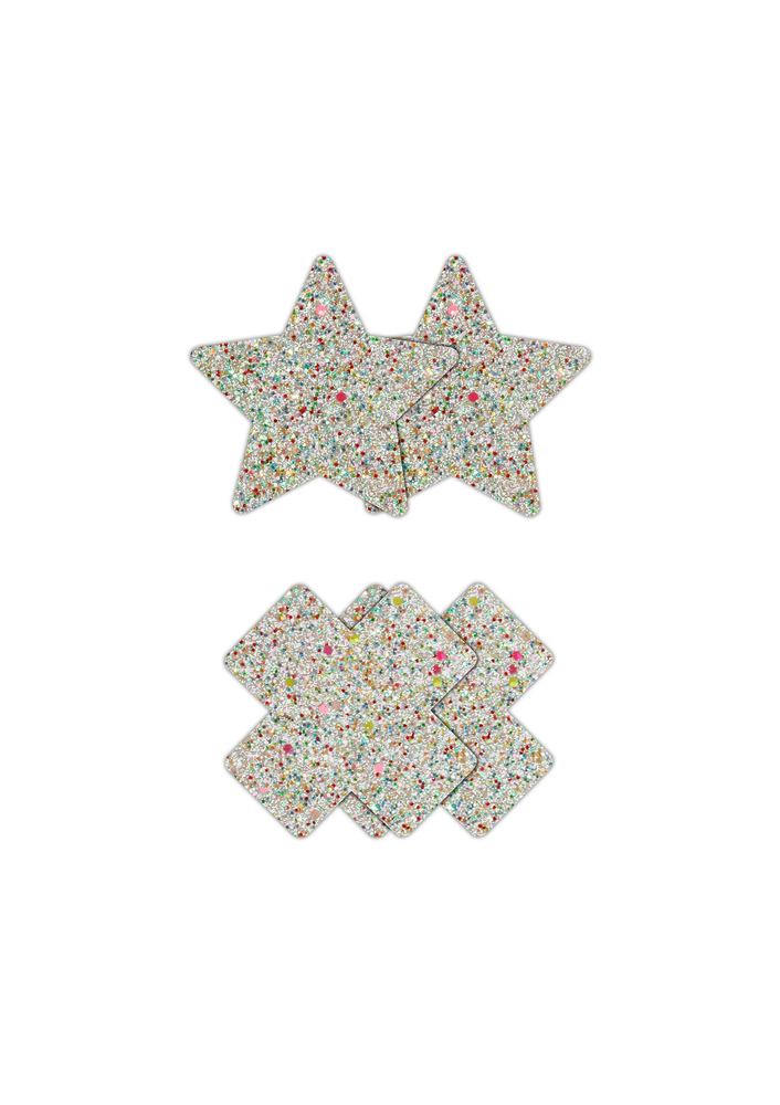 NS Novelties Pretty Pasties Star & Cross Glow 2 Pair MULTICOLOR - 2