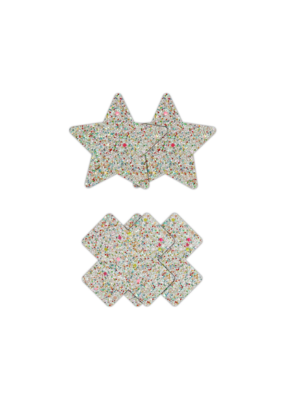 NS Novelties Pretty Pasties Star & Cross Glow 2 Pair MULTICOLOR - 2
