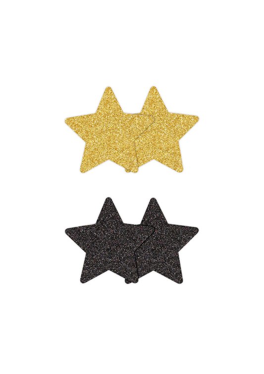 NS Novelties Pretty Pasties Glitter Stars Black/Gold 2 Pair - Zwart