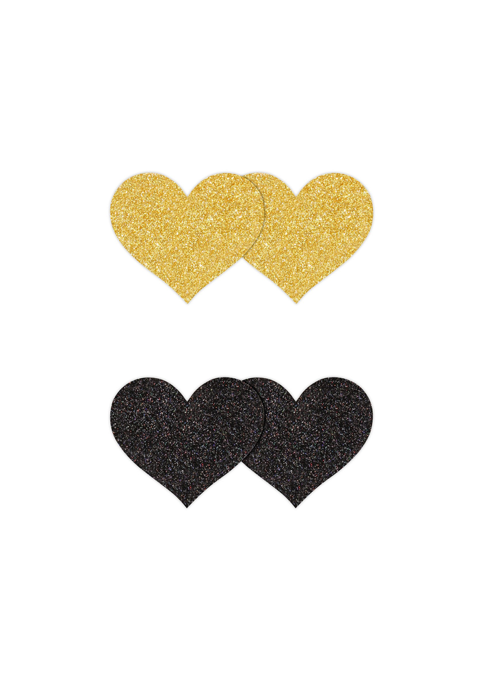 NS Novelties Pretty Pasties Glitter Hearts Black/Gold 2 Pair BLACK - 2