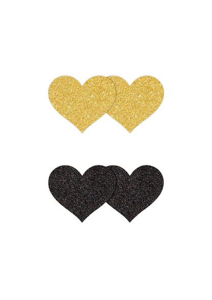 NS Novelties Pretty Pasties Glitter Hearts Black/Gold 2 Pair BLACK - 2