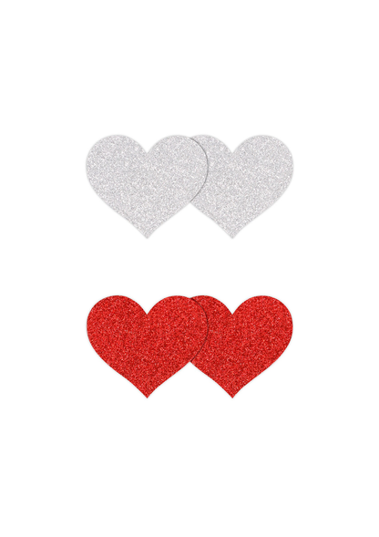 NS Novelties Pretty Pasties Glitter Hearts Black/Gold 2 Pair RED - 1