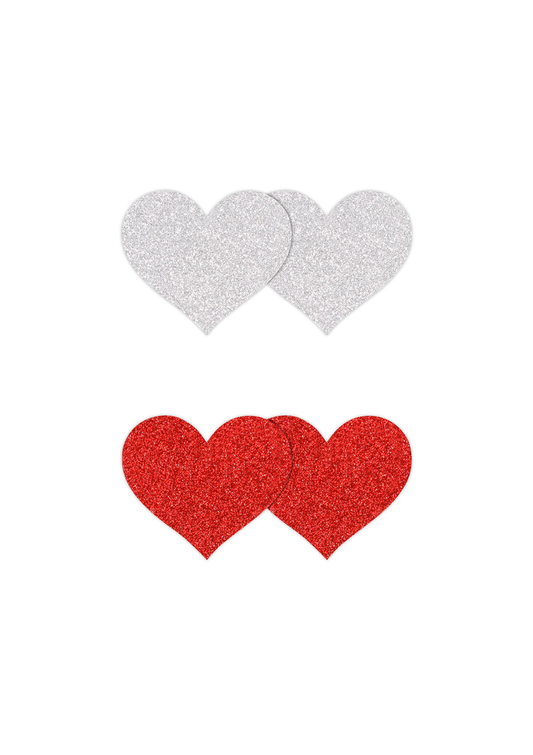 NS Novelties Pretty Pasties Glitter Hearts Black/Gold 2 Pair - Rood