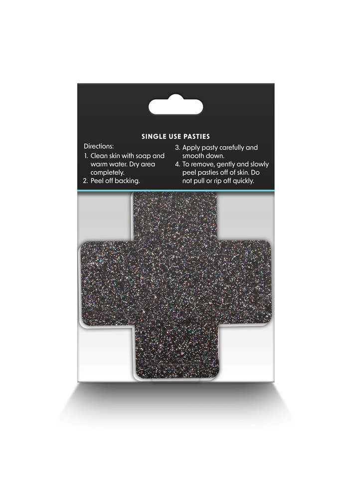 NS Novelties Pretty Pasties Glitter Cross Black/Gold 2 Pair BLACK - 0