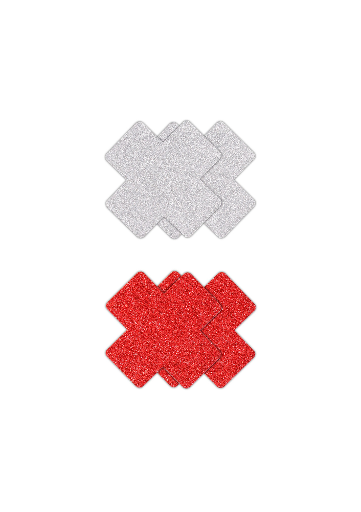 NS Novelties Pretty Pasties Glitter Cross Black/Gold 2 Pair RED - 0