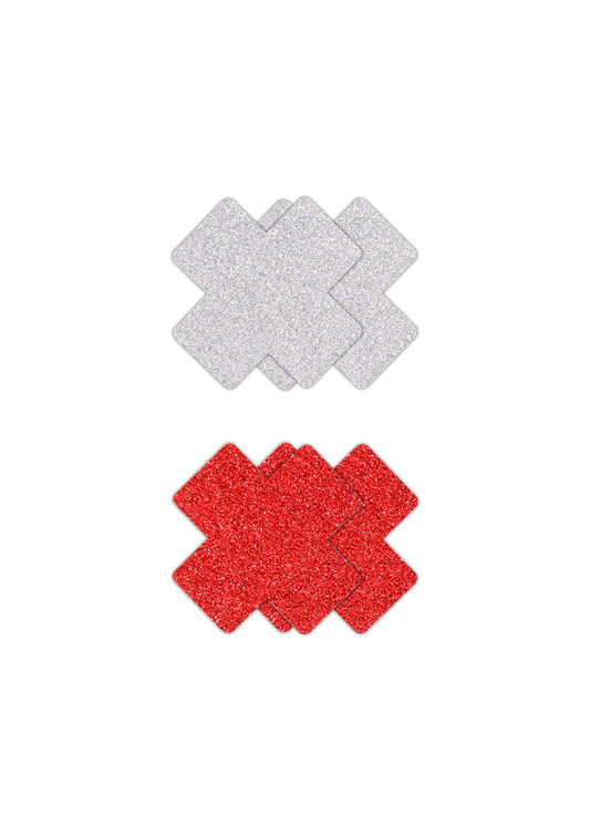 NS Novelties Pretty Pasties Glitter Cross Black/Gold 2 Pair - Rood