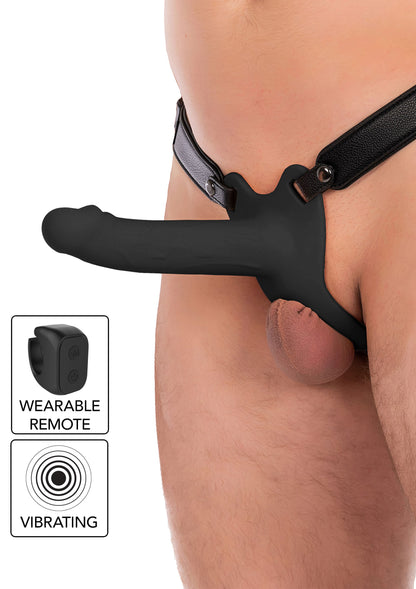 Hollow Penis Strapon Vibrating 18cm BLACK - 0
