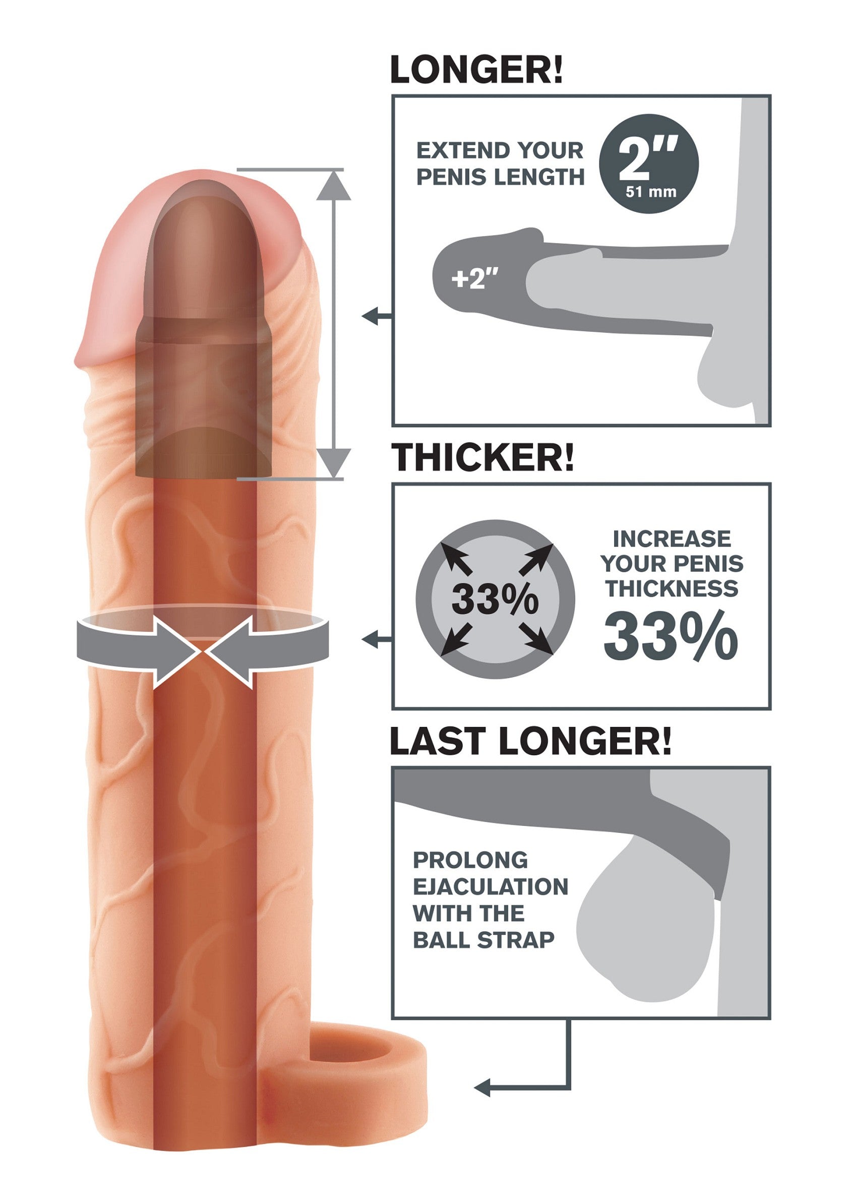 Pipedream Fantasy X-tensions Perfect 2' With Ball Strap SKIN - 2