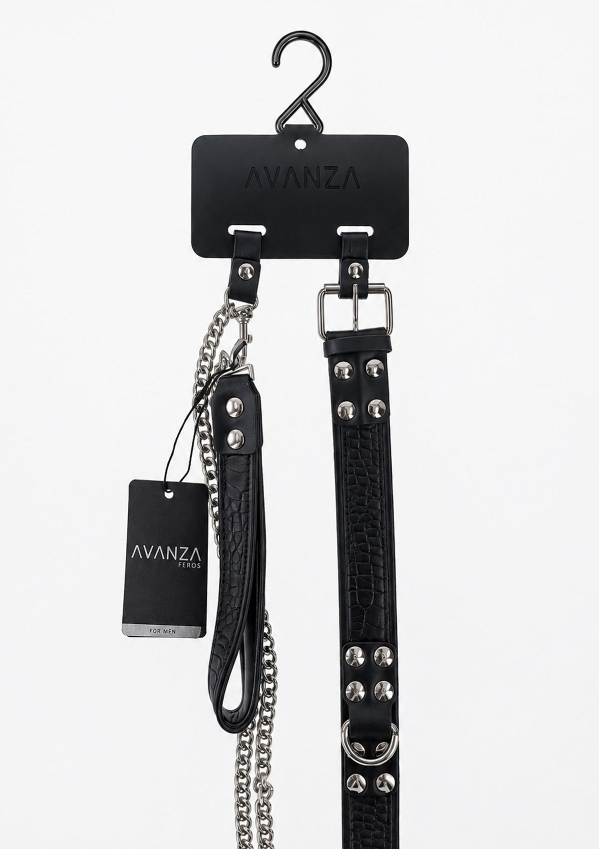 Croc-Embossed Collar & Leash BLACK - 1