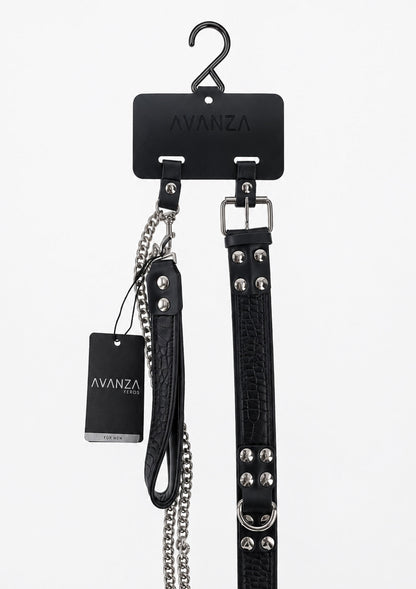 Croc-Embossed Collar & Leash BLACK - 1
