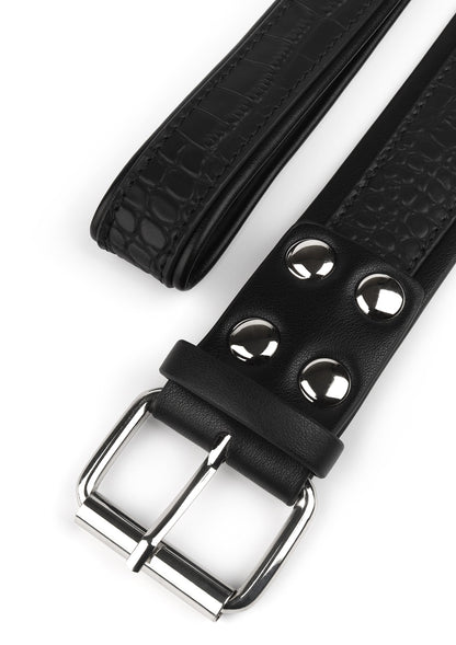 Croc-Embossed Collar & Leash BLACK - 5