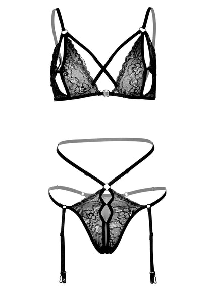Daring Intimates 2PC Peek-a-Boo Bra and Panty BLACK S/M - 2