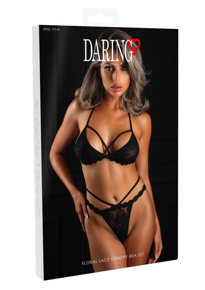 Daring Intimates Floral Lace Strappy Bra Set BLACK S/M - 1252